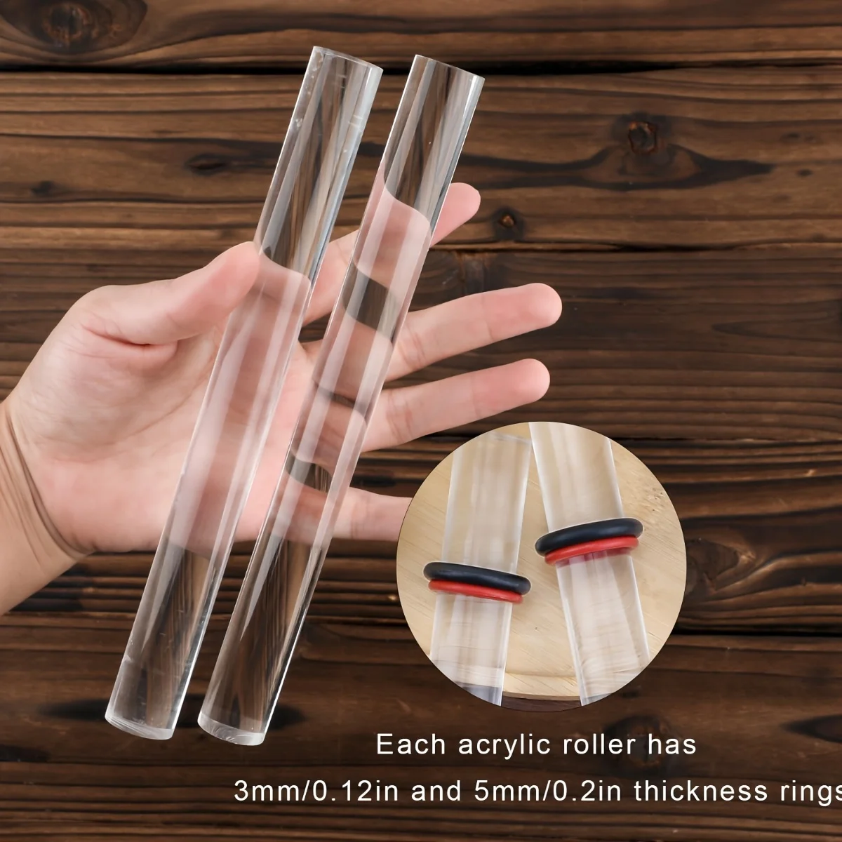 Pasadores de rodillo de arcilla polimérica acrílica transparente, con anillos ajustables de espesor, herramientas de artesanía de cerámica sin carga, 1 ud.