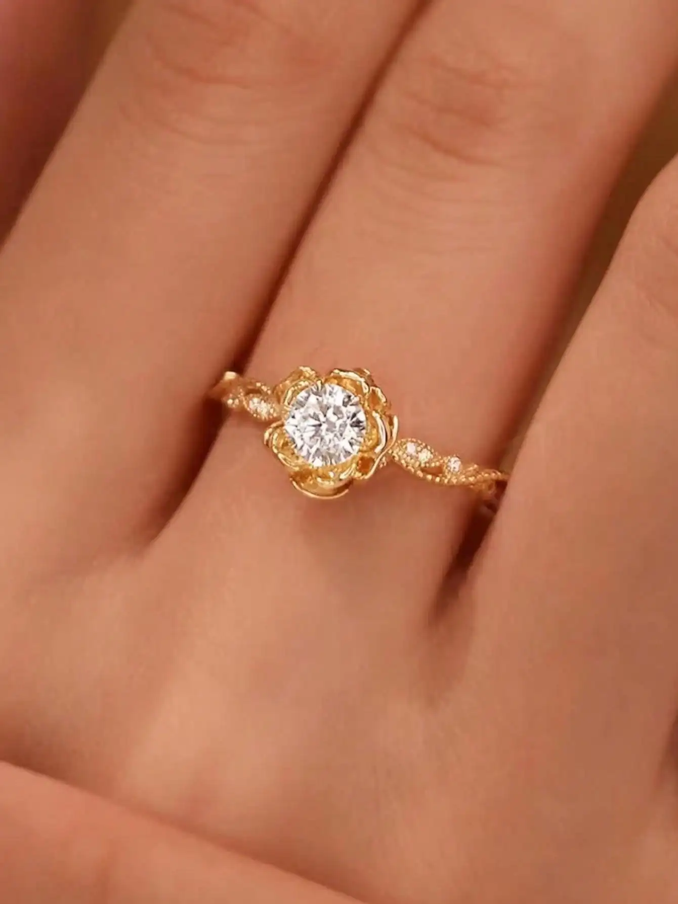 S925 زهرة الورد مطعمة الزركون الزفاف خاتم فضة الأوروبية والأمريكية ضوء فاخر رائعة موضة أنيقة رومانسية الذكرى الزفاف العروس مجوهرات الراقية للأم والزوجة المرأة الراقية مجوهرات #6