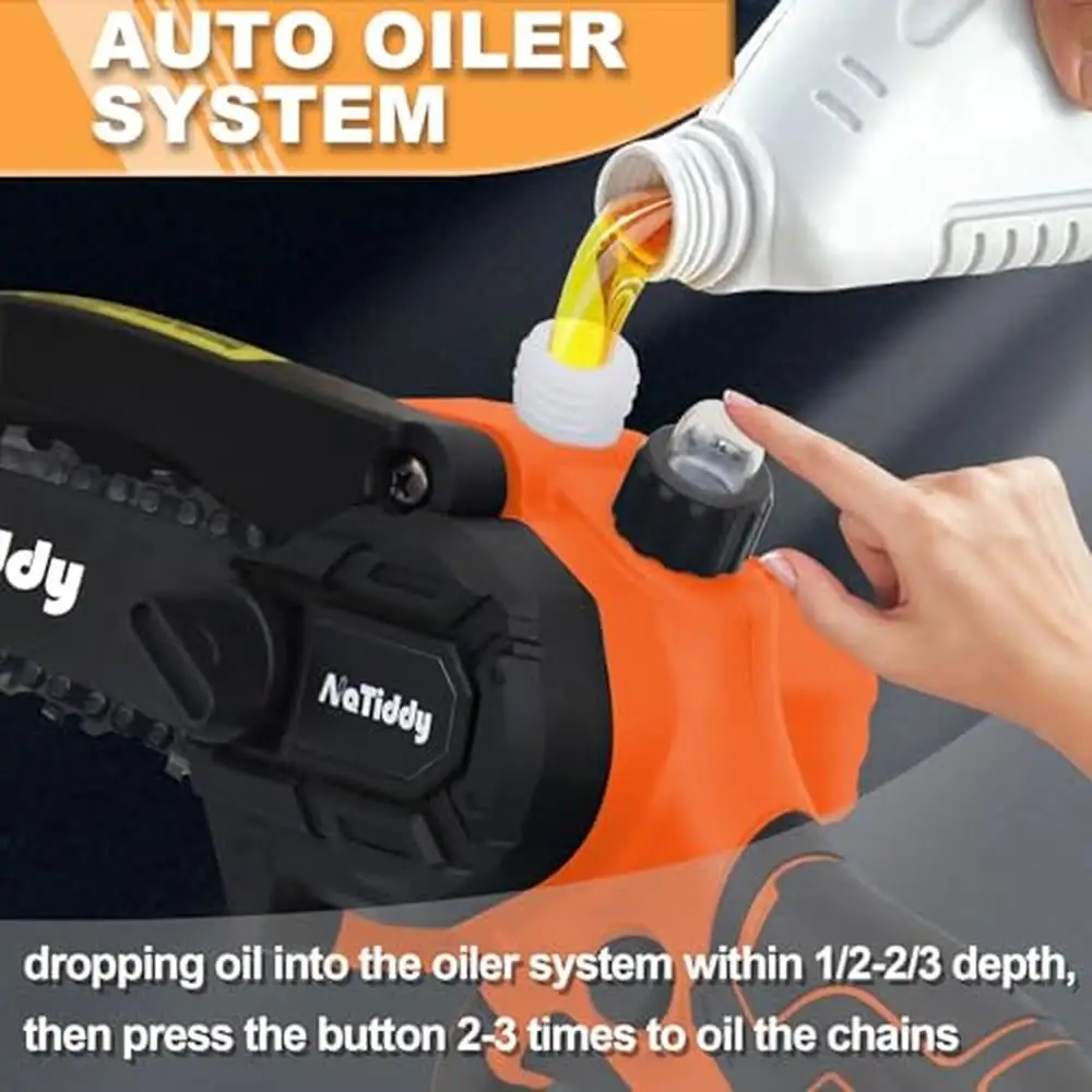 6-Inch Cordless Handheld Electric Chain Saw Kit with Auto-Oiler Portable Battery Powered Wood Cutting Lightweight and Compact 2