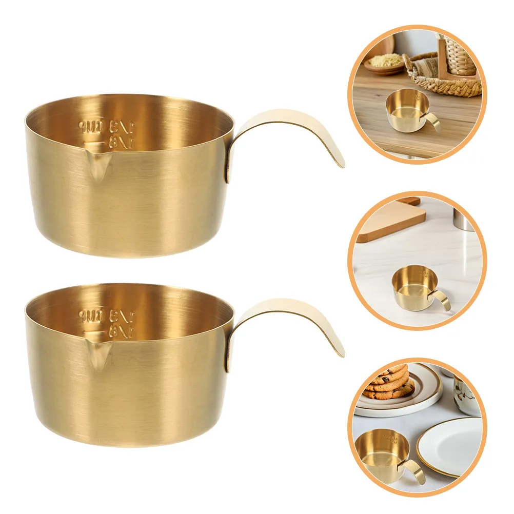2Pcs Stainless Steel Espresso Pouring Cup with Measurement Scale Spout for Mess Free Pouring Milk Frothing Latte Cappuccino