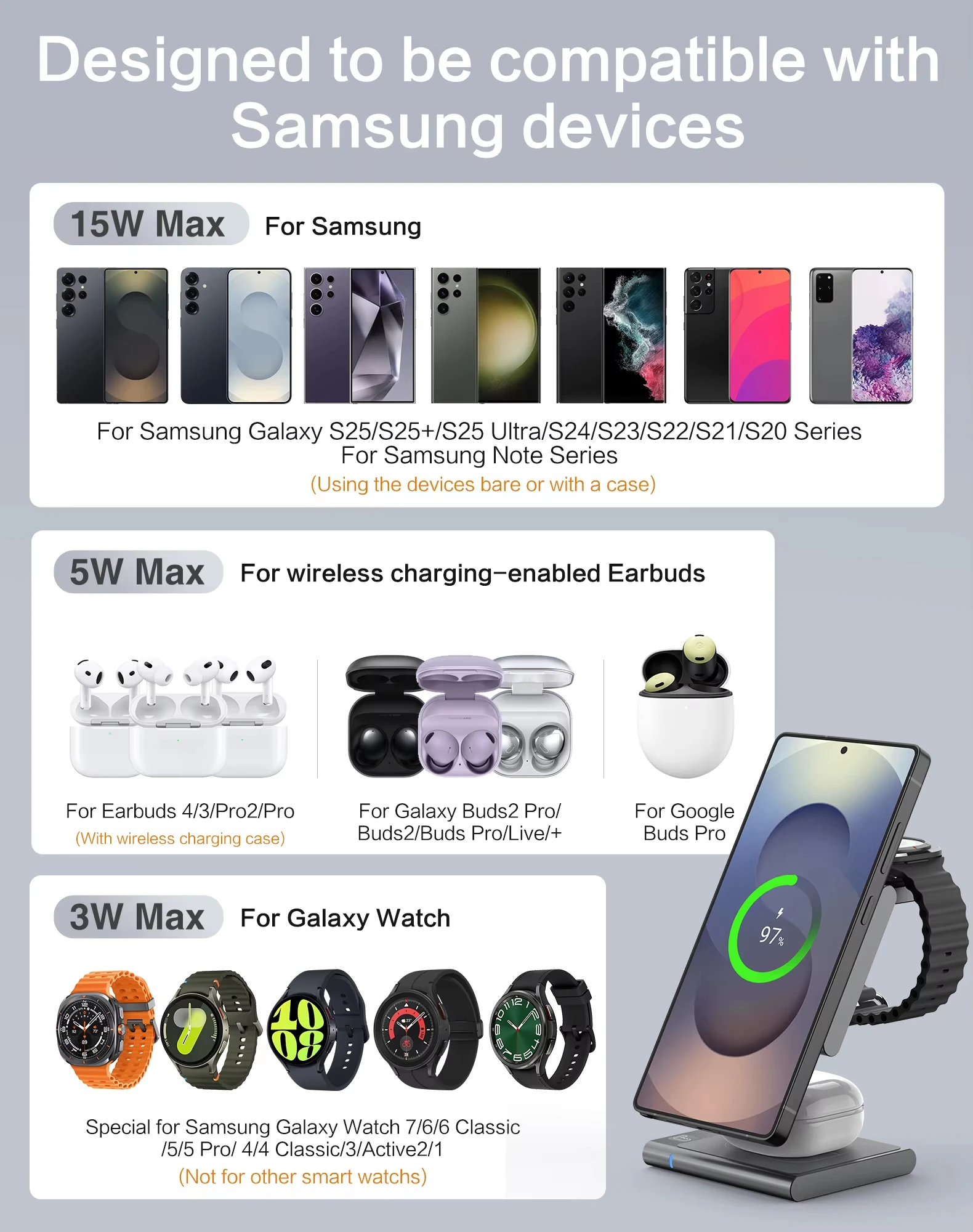 4in1 Wireless Charging Station for Samsung Foldable Aluminum Magnetic Charger with LED Light for Samsung Galaxy S25 Galaxy Watch view 2