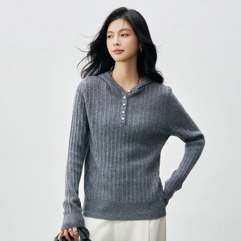 

Classic autumn and winter knitted women's hooded pullover long sleeved soft sweater breathable high-quality fashionable top