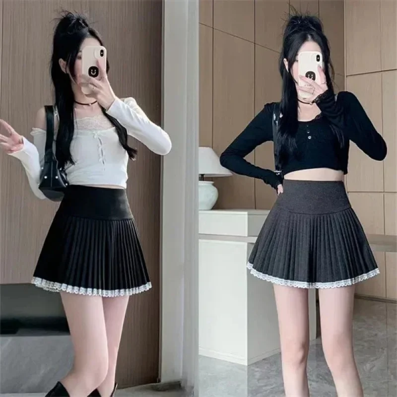 Plus Size Preppy Style Thick Woolen Skirt Women's High-Waisted A- Line Anti-Exposure Bubble Pleated Skirt Autumn