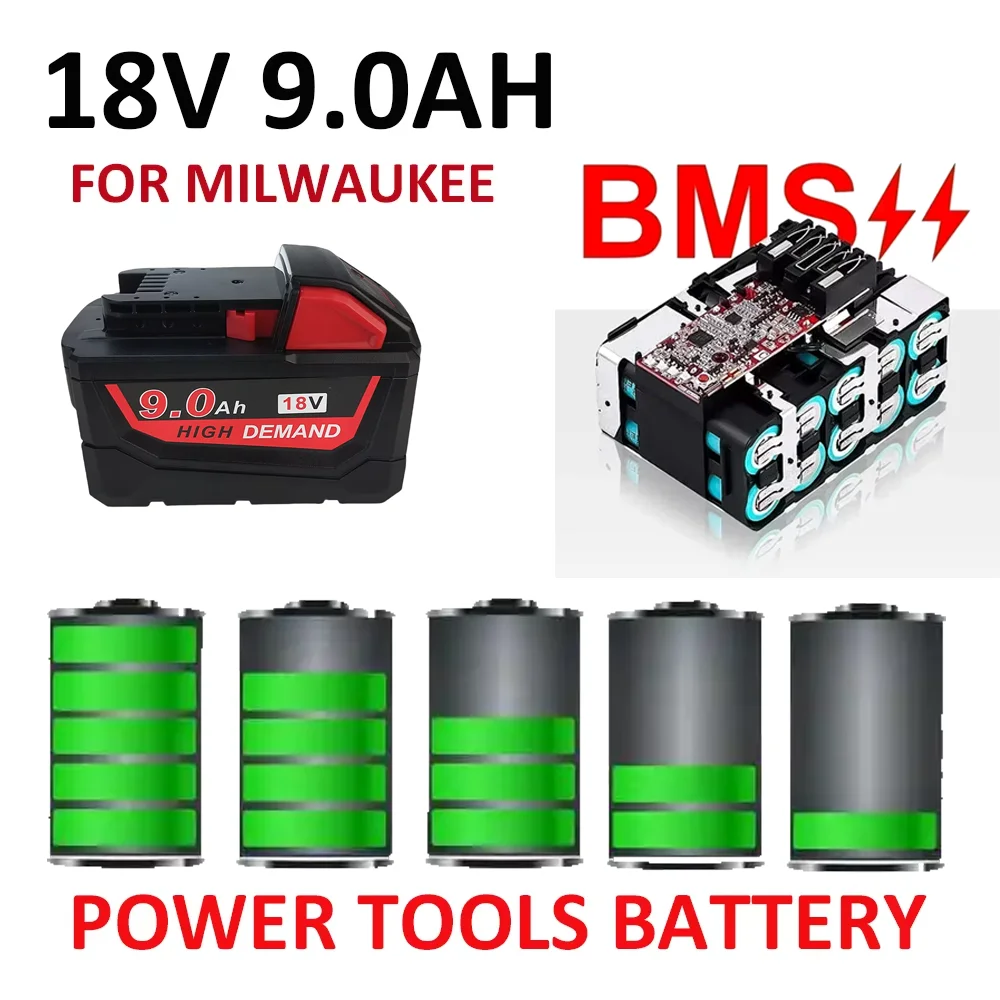 

9.0Ah For Milwaukee M18 Battery 18V Li-Ion Replacement Battery, For Milwaukee 18V 48-11-2830 0730-20 Tools battery