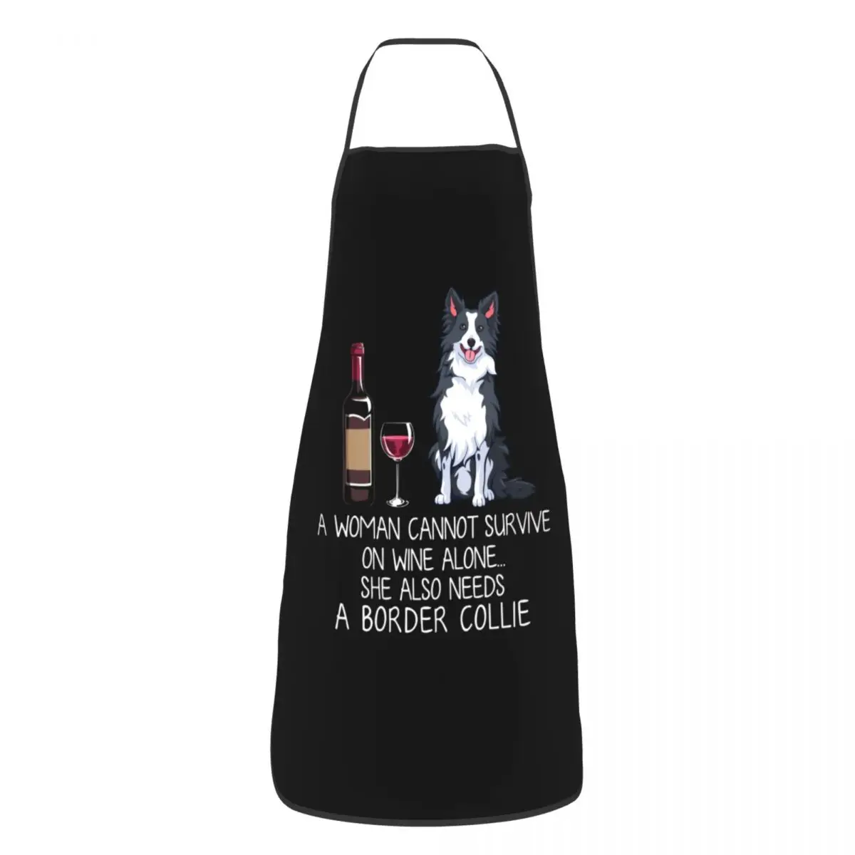 Unisex Wine And Border Collie Dog Bib Apron Adult Women Men Chef Tablier Cuisine for Kitchen Cooking Funny Baking