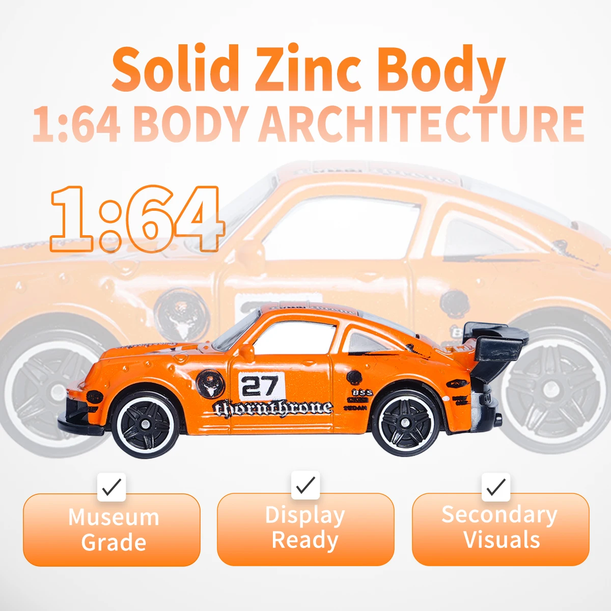 نموذج سيارة سباق مطبوع من خليط معدني برتقالي مقاس 1:64، لعبة للأولاد، هدية للهالوين/الكريسماس، لعبة مدمجة بأطراف الأصابع/لعبة تخفيف الضغط/المنزل