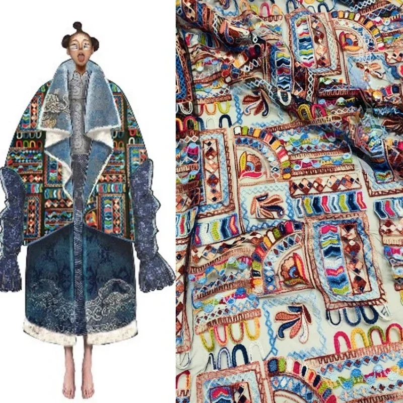 

Черная сетка, тонкая мягкая цветная нить, вышивка, ткань, дизайнерская мода, дизайнерская одежда в китайском стиле, шитье своими руками на метр, ткань