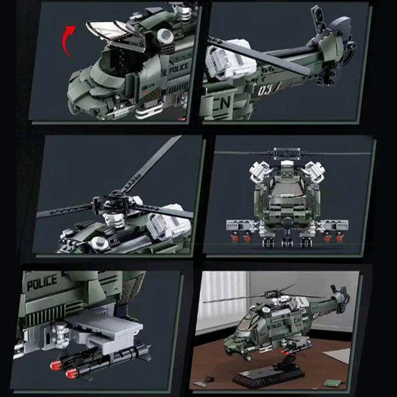 832-個防爆武装ヘリコプタービルディングブロック-moc-2216-ハイテク軍用ヘリコプターレンガのおもちゃ子供大人のためのギフト
