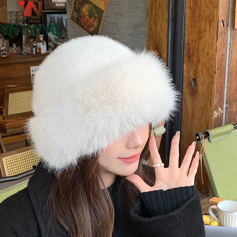 

New Style Fashion Hat Women's Winter New Thick Warm Imitation Fur Simple Fisherman's Hat Imitation Mink Fur Ladies Mongolia Caps