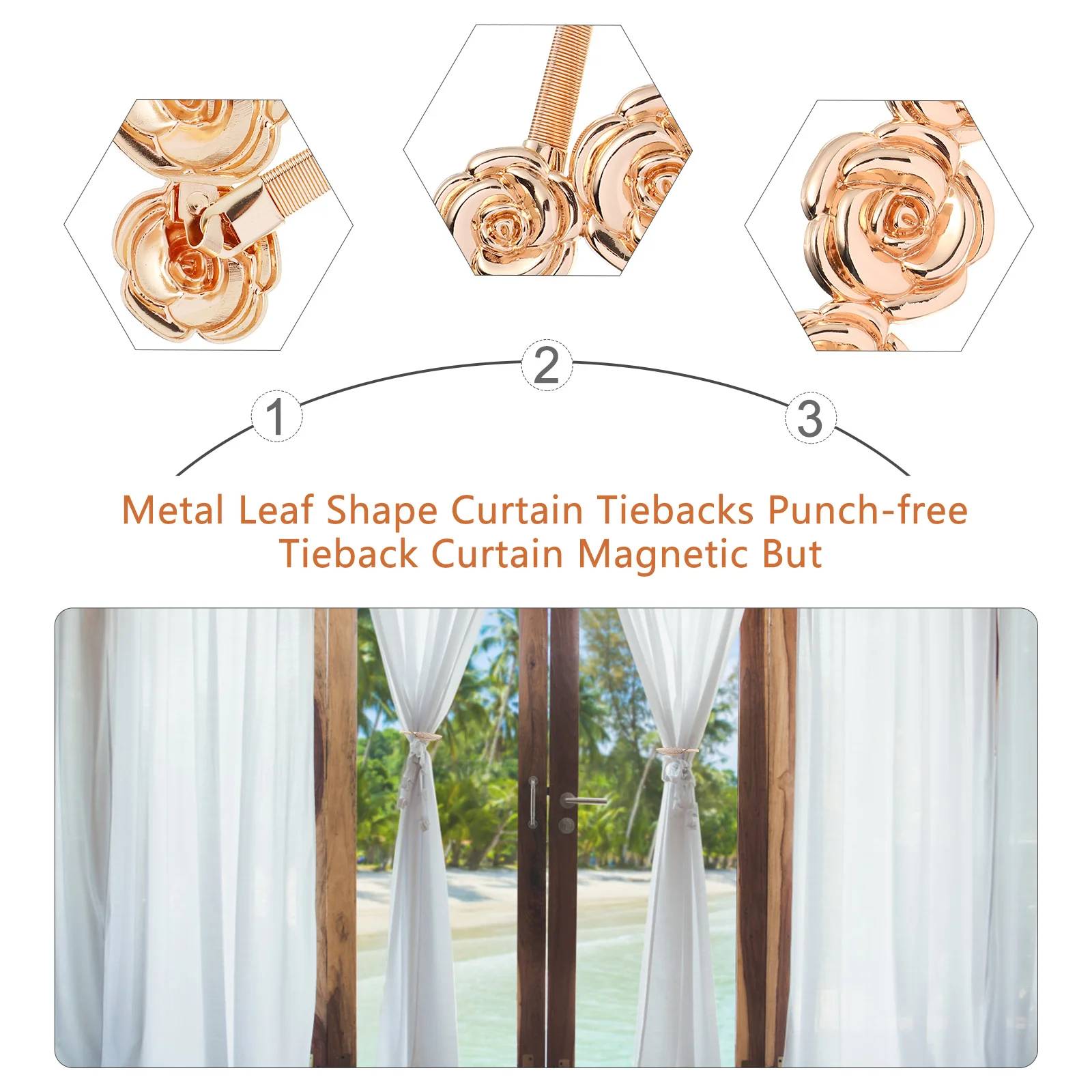 

1 Pair Metal Curtain Tiebacks Golden Leaf Shape Magnetic Buckle No Drill Needed Living Room Bedroom Decor Magnetic Curtain