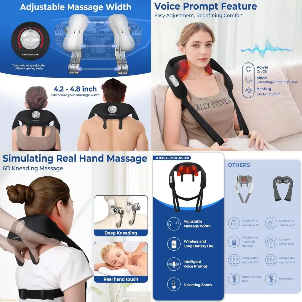 

Wireless 6D Shiatsu Neck & Shoulder Massager with 5 Heat Zones for Deep Tissue Relief - Ideal Gift for Men & Women