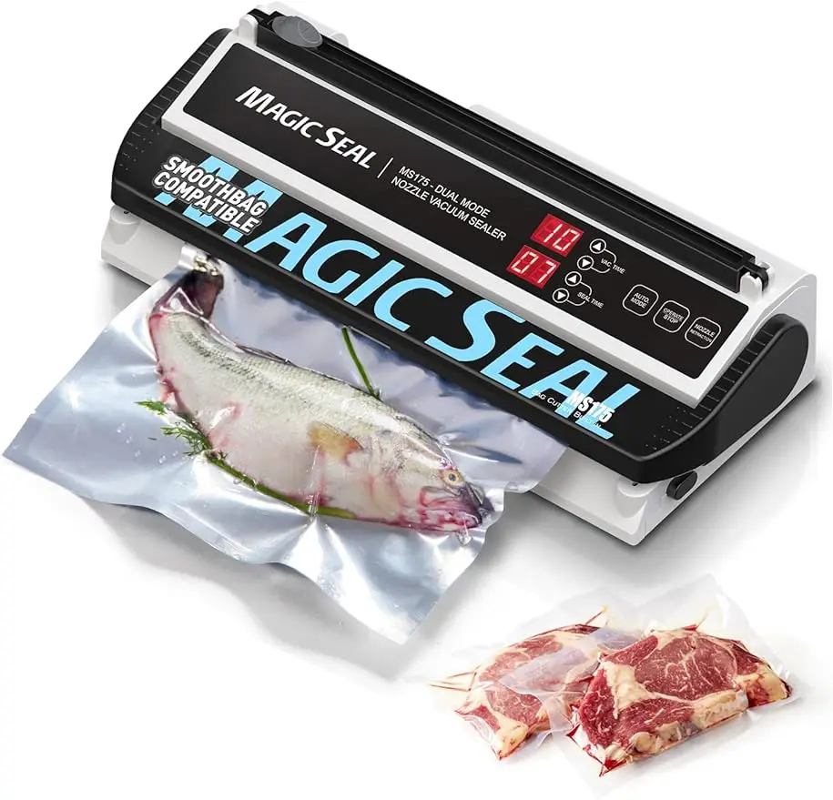 175 Vacuum Sealer Machine for Food Preservation, Nozzle Type, Compatible with Mylar Bags, Adjustable Vacuum and Sealing Time,