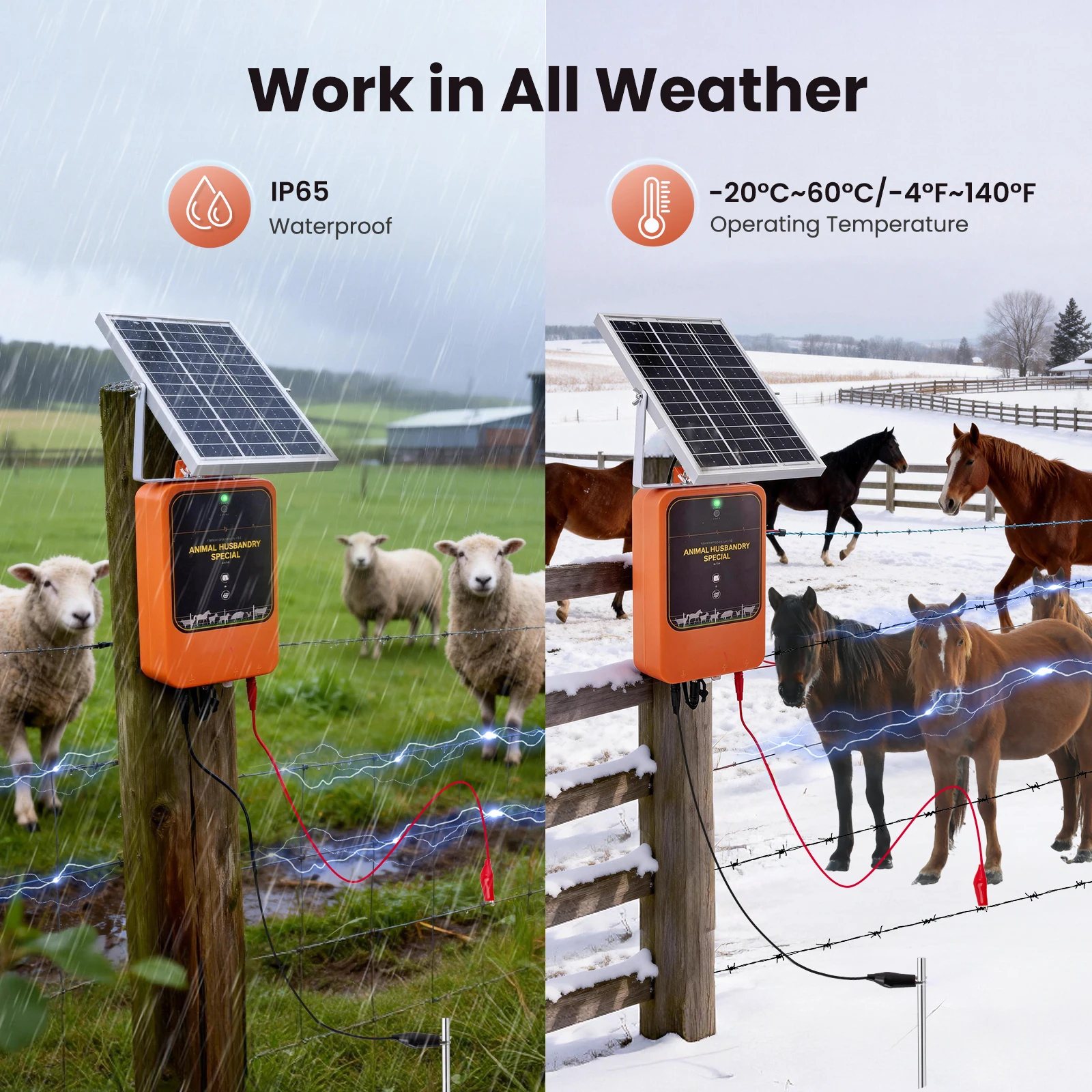 Caricatore per recinzione elettrica ad energia solare, portata 10 km, energia a impulsi 1,2 J, impermeabile IP65, alimentatore per recinzione DC12V per proteggere il bestiame, il pollame e il giardino