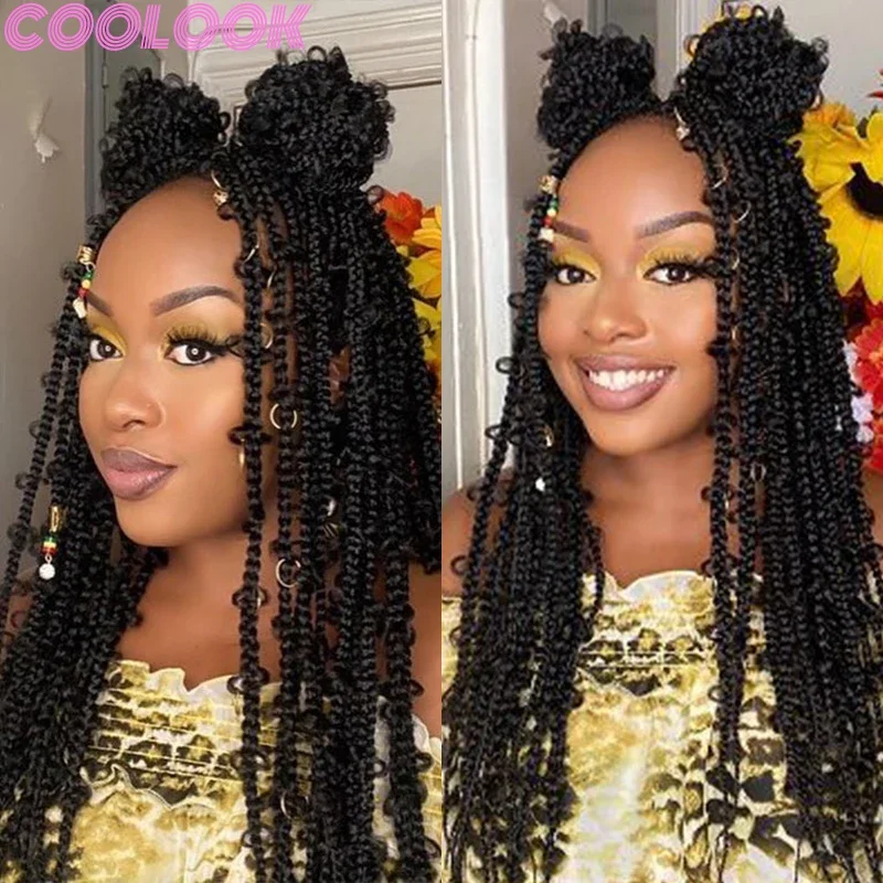 Synthetic 36 Inch Braids Full Lace Wigs Looped Butterfly Locs Braided Lace Frontal Wigs Knotless Handmade Durable Box Braid Wigs