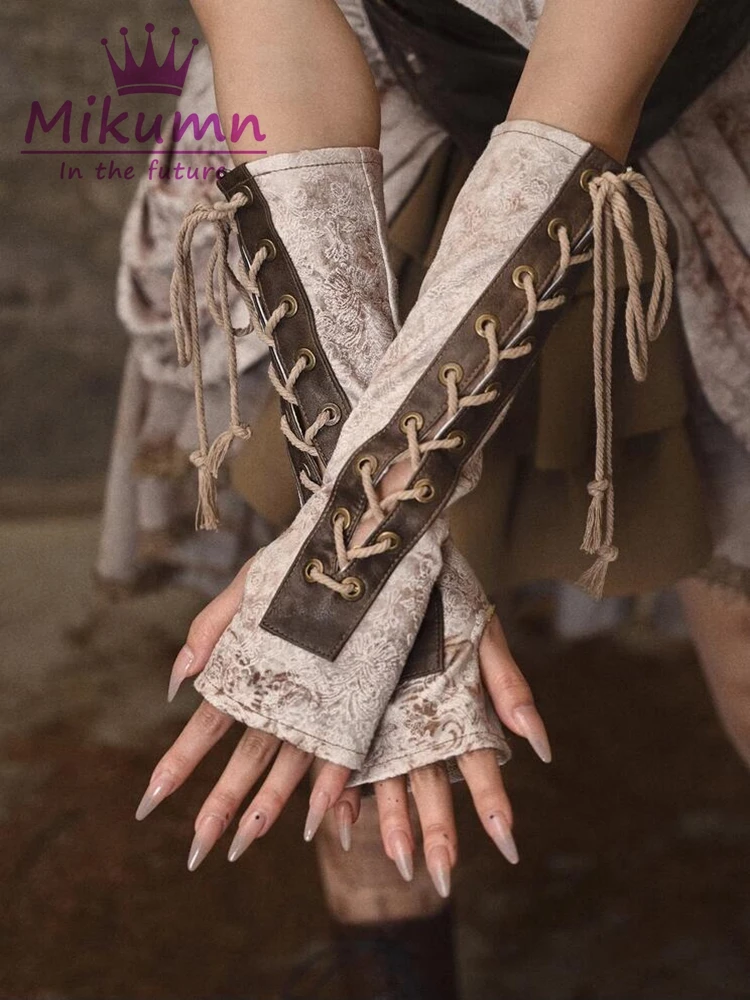 Mikumn Steampunk Vintage Tie dyed Print Lace-up Glove Cosplay Chic Streetwear