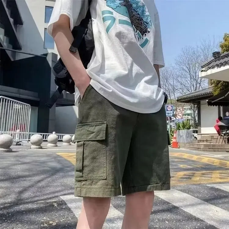 

Мужские шорты-карго, брюки длиной до колена, повседневные шорты, однотонные свободные карманы, лоскутные повседневные шорты на шнурке, новые летние спортивные шорты