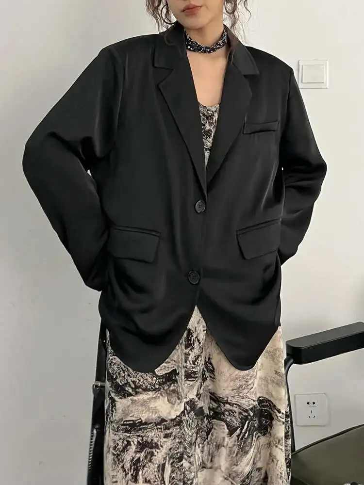 BJTZ Back Slit Silk Face Sunscreen Suit Cardigan Jacket For Women 2025 Summer New Black Light Loose Fitting Casual Blazer HL712