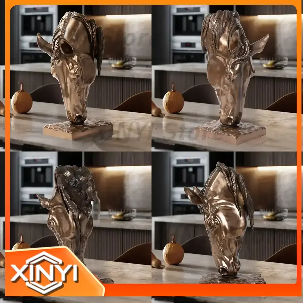 Cold Cast Copper Horse Head Decorative Figurine for Living Room TV Stand Bar Cabinet Entryway Office Decoration Housewarming