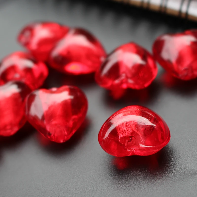 10Pcs 20mm Handmade Lampwork Glass beads Red Heart Loose Beads Foil Beads for jewelry Bracelet Necklace Earring Craft DIY Acces