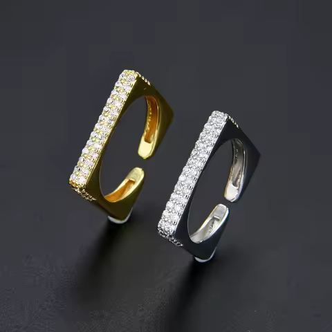 Silver Color Square Simple Ring For Women Fashion Personality Zircon Adjustable Index Finger Ring Trendy Gifts