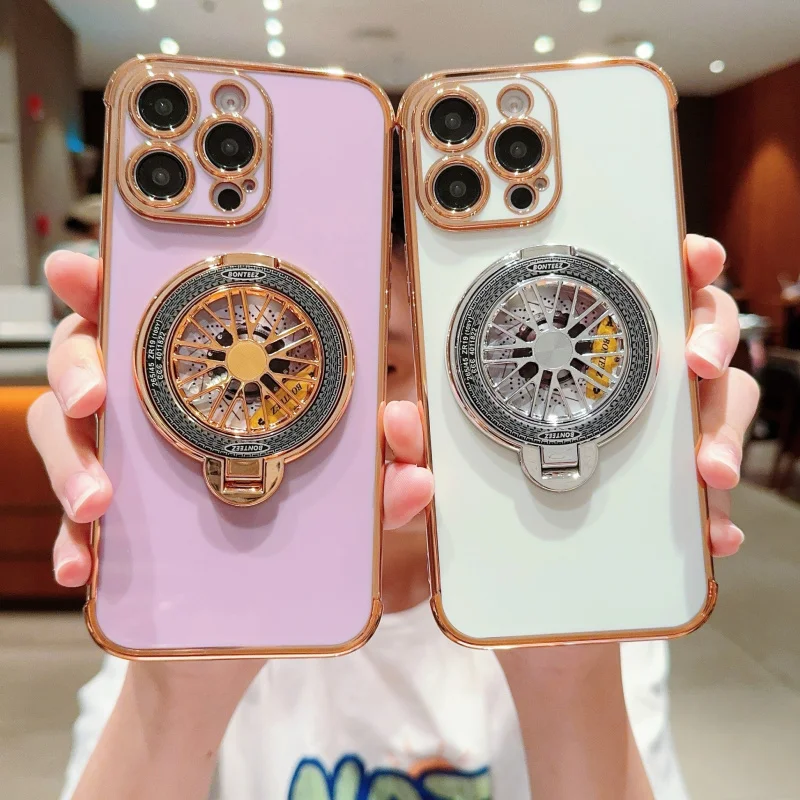 

Creative spinning top stand suitable foriphone 17Phone case16PMSolid color electroplated anti-drop soft case11/13
