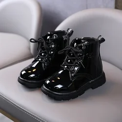 2022 Boy Shoes Children'S Autumn Patent Leather lace Ankle Boots Baby Winter Toddler Boots Waterproof For Girl 1 2 3 4 5 6 Year