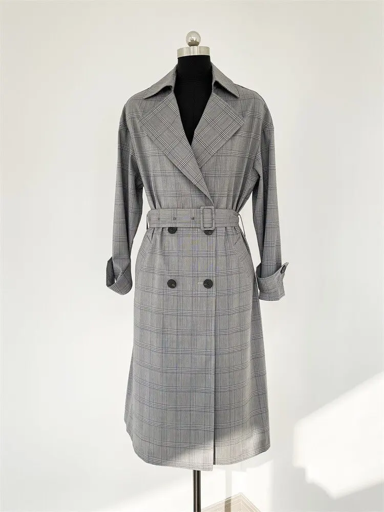 

The spring of 2022 the new small grain worsted wool plaid jacket temperament easy leisure long coat ropa mujer primavera verano.