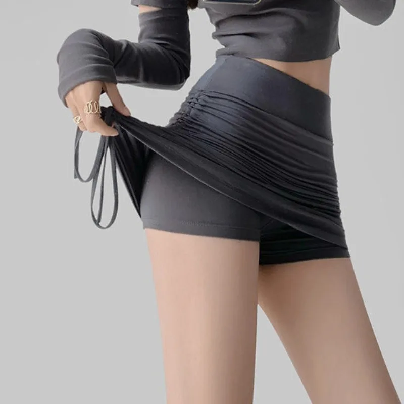 

Korean Fashion Mini Skirt Women Solid High Waist Irregular Folds Hip Wrap Pencil Skirt Ladies Sexy Slim Short Skirts