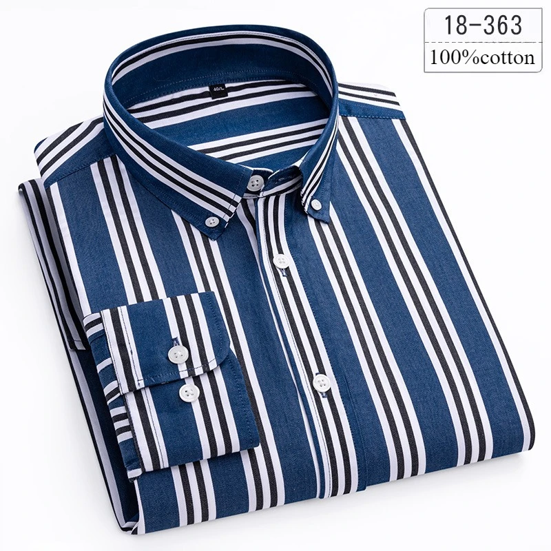 

Hight quality 100%cotton thin striped long sleeve shirts for men slim fit casual tops elegant fashion korean popular clothes