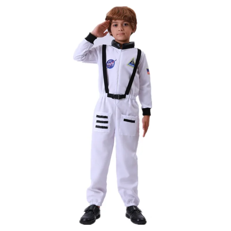 Adorable Children\'s Astronaut Costume with Cartoon Print Halloween Role Play Space Costume Bodysuit Kids Performance Gift