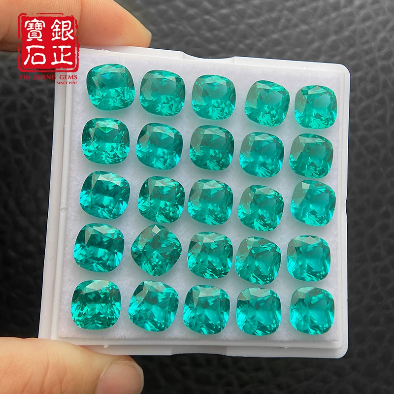 Wholesale Hot Sale Gemstones Paraiba Lab Grown Gem Square Cushion Cut Dark Paraiba Color For DIY Jewelry Making Loose gemstone