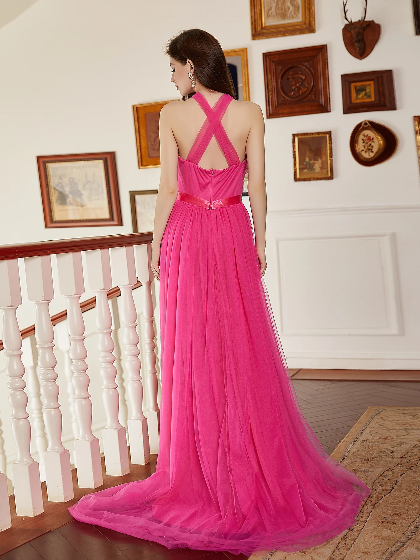 New pink formal Party Satin Evening gown Irregular full length celebrity dress Wedding Cocktail ball dress