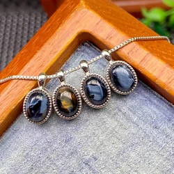 Natural Blue Pietersite Cat Eye Pendant Women Men 8x6mm Oval Yellow Pietersite Namibia Necklace Jewelry AAAAAA