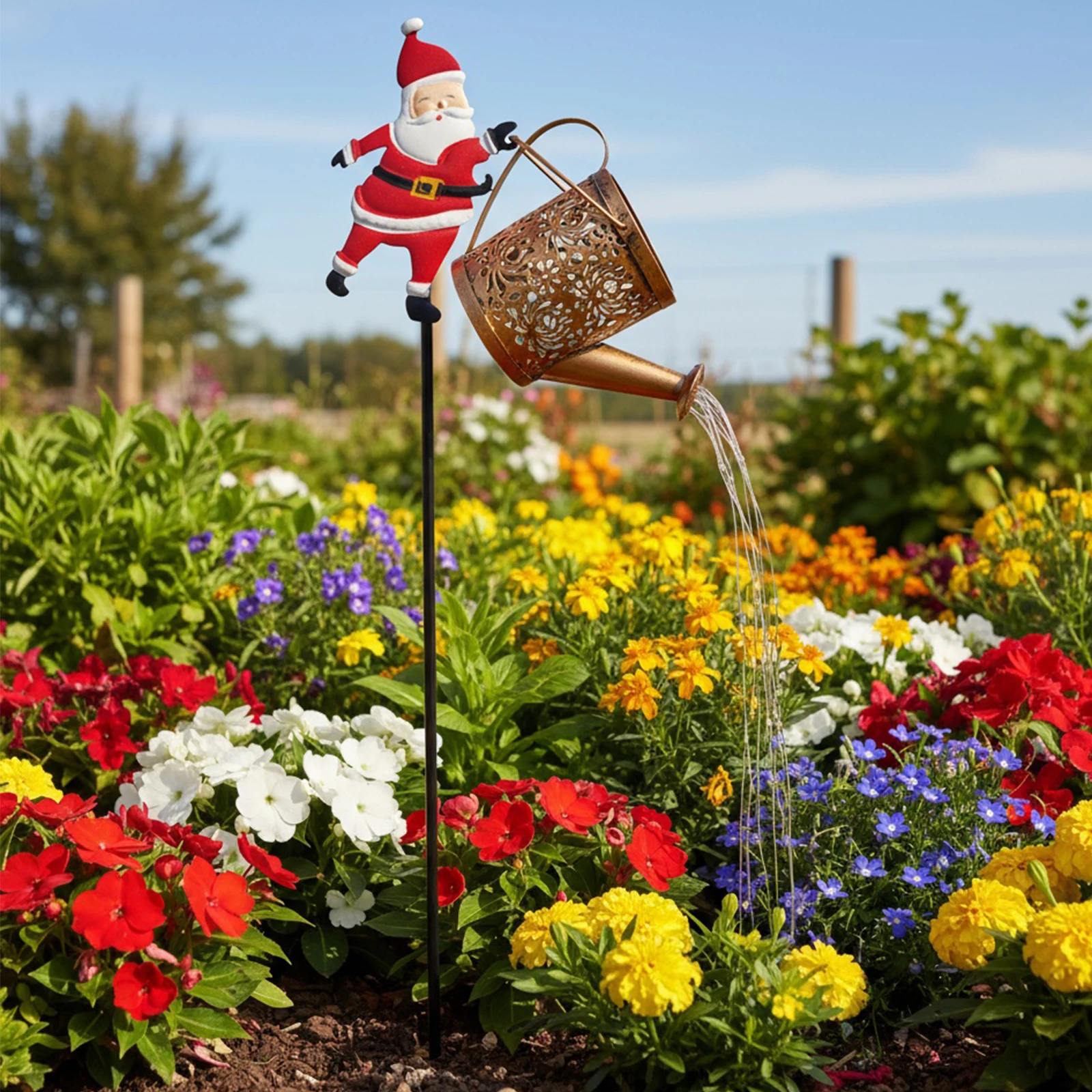 Luci natalizie per bollitore solare di Babbo Natale Luci per annaffiatoio solare per regali di giardinaggio natalizi da cortile esterno