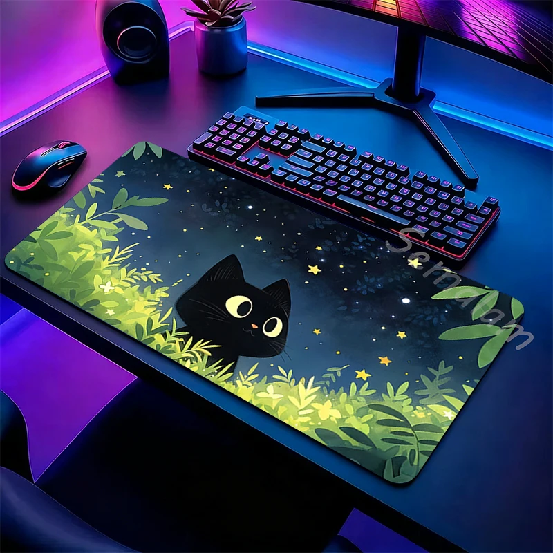 

Large Animal Pattern Mouse Pad with Starry Night and Cute Cat Design for PC Laptop Desk Mat Gaming Non-Slip Rubber for Office
