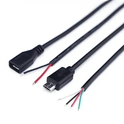 Micro USB 2.0 Female Male Jack Power Supply Extension Cable 4 Pin 2 Pin 4 Wires DIY Data Line Charging Cord Type-C Wire 0.3m 1m