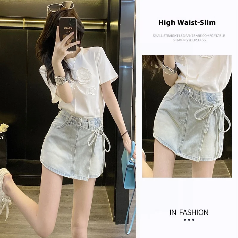 

New Simple Denim Shorts Female Design Summer Irregular Foreign Style Strap Skirt Spicy Girl Temperament Shorts Casual Pants