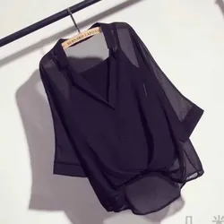 Female Summer Attire Two Pieces Sling Chiffon Cardigan Blouse Shirt Women Korean Appear Thin Bat Sleeve New Sling Chiffon Shirt