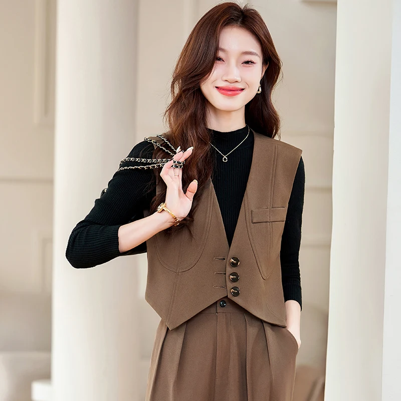 NAVIU Wide Leg Trouser Solid Pant Sets Elegant Korean Fashion Commute Women Outfits Autumn Irregular Vests Tops 2 Piece Sets