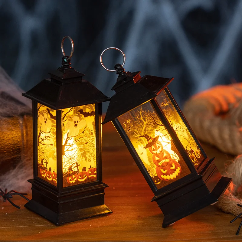 Halloween Christmas LED Candle Lantern Night Light Retro Mini Lamp Pumpkin Witch Snowman Ornament Home Party Holiday Decor Gift