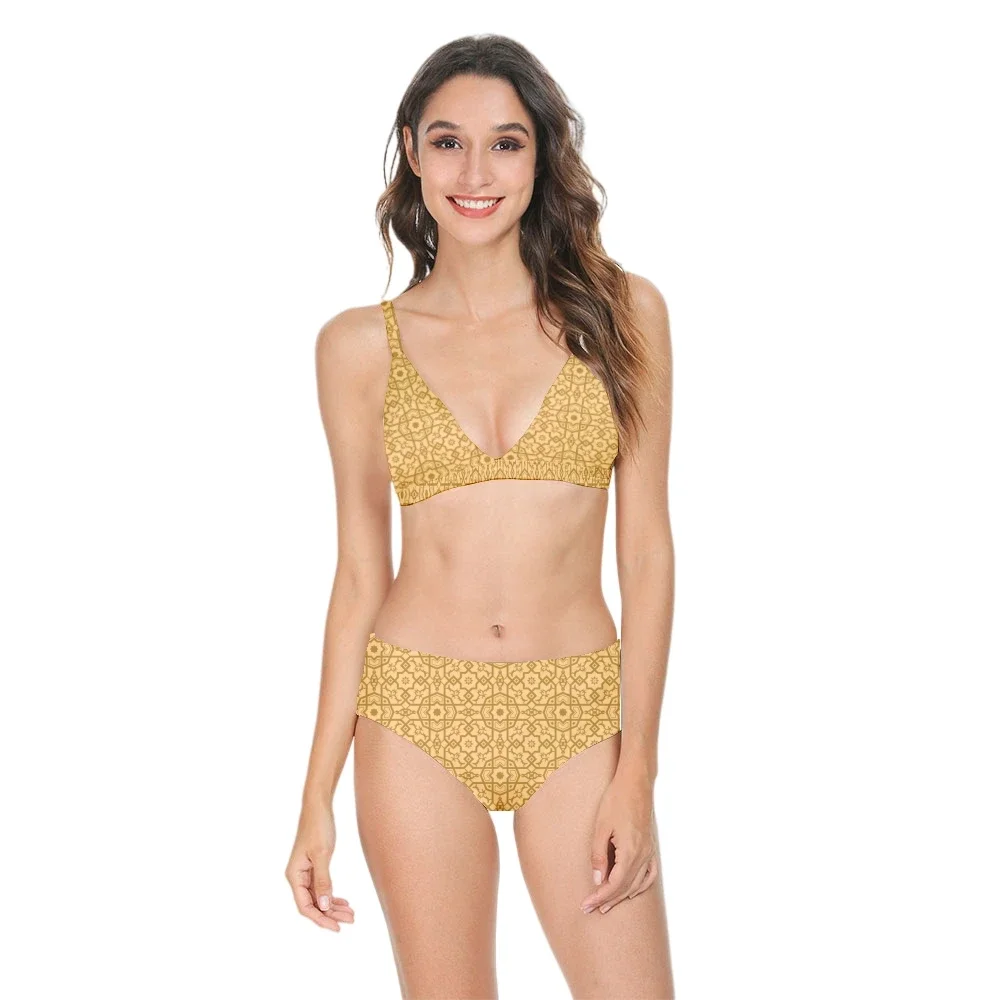 

Women Sexy Bikini Swimsuit High Waist Geometric Printed Casual Trendy Backless Swimwear Swimming Suit Beachwear Essentials