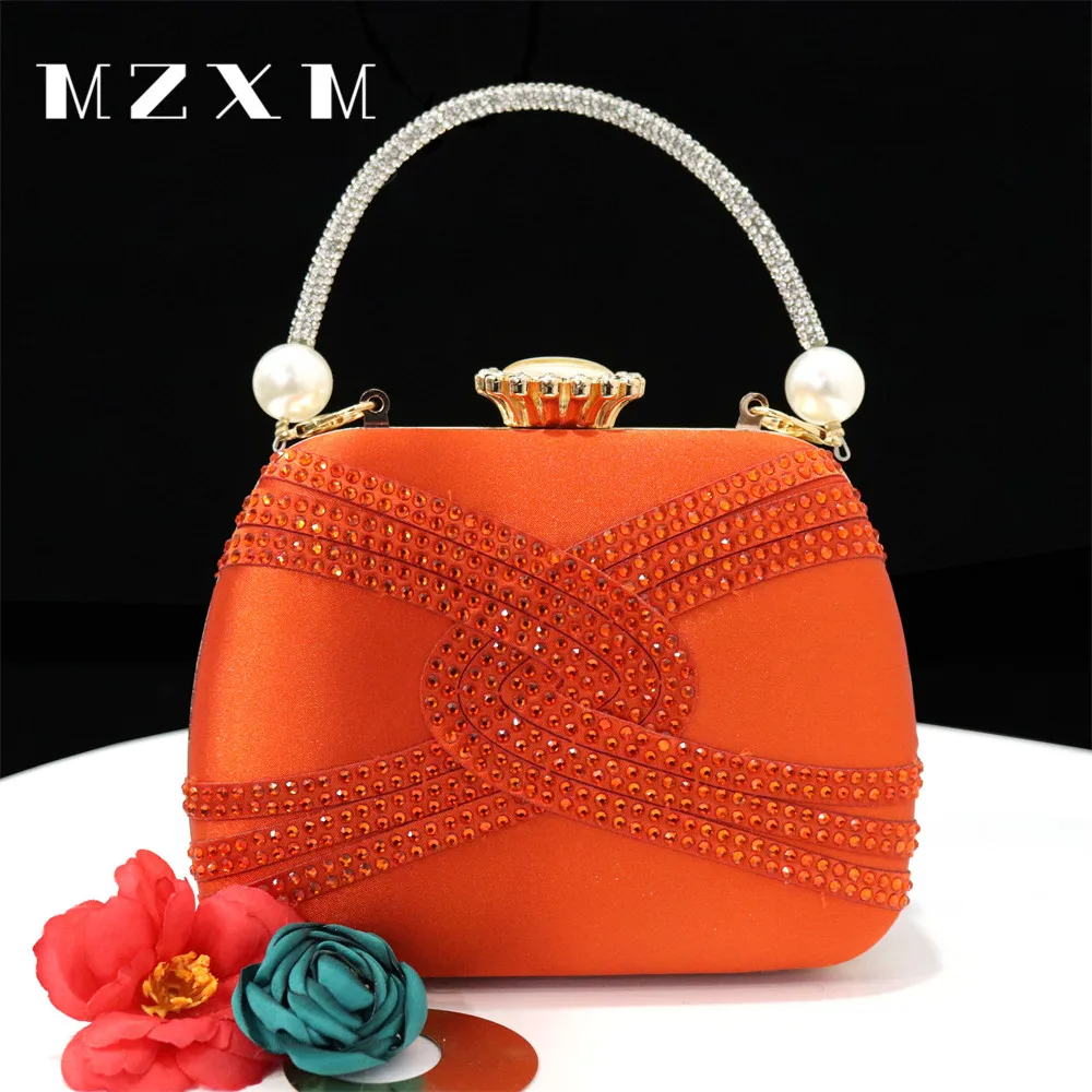 Orange Color Women Elegant Evening Bags Party Wedding Chain Shoulder Handbags Luxury Orange Clutch Purse