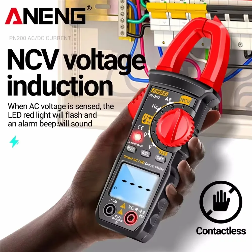 PN200 Digital Clamp Meter DC/AC 600A Current 4000 Counts Multimeter Ammeter Voltage Tester Car Hz Capacitance NCV Ohm Test