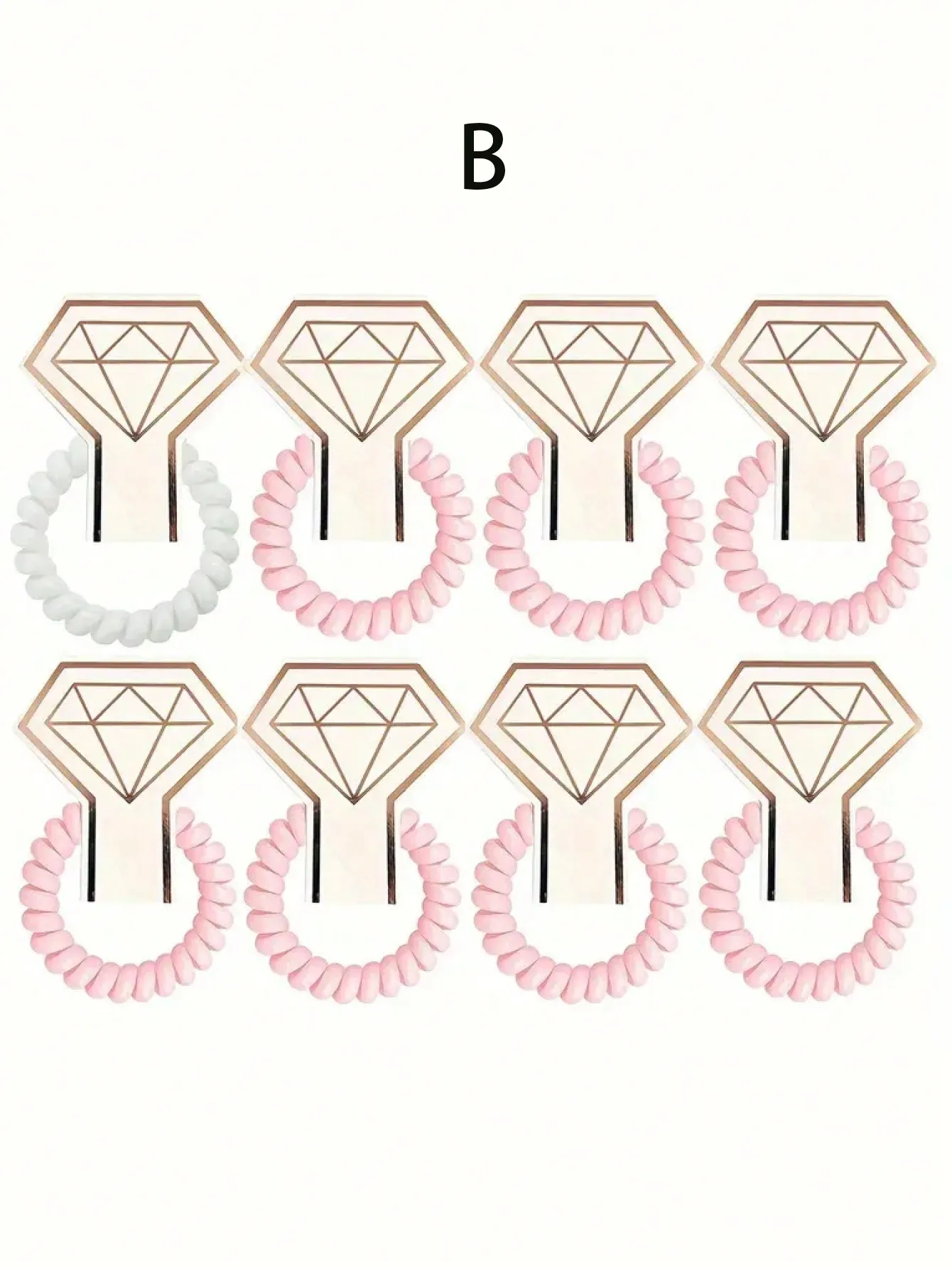 8 pieces, spiral hair tie crystal ring shaped card, accompanied by single girl party bride shower wedding party accessories