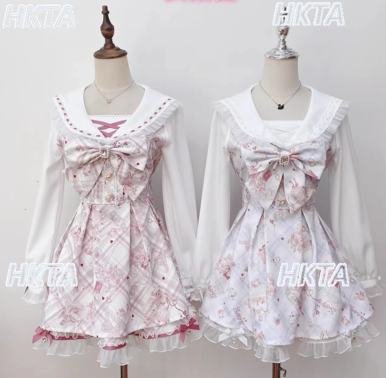 

Original Lolita Cute Navy Collar Dress Anti-Exposure Short Skirt Women Japanese 2026 Spring New Waist-Cinching Skirt 2-Piece Set