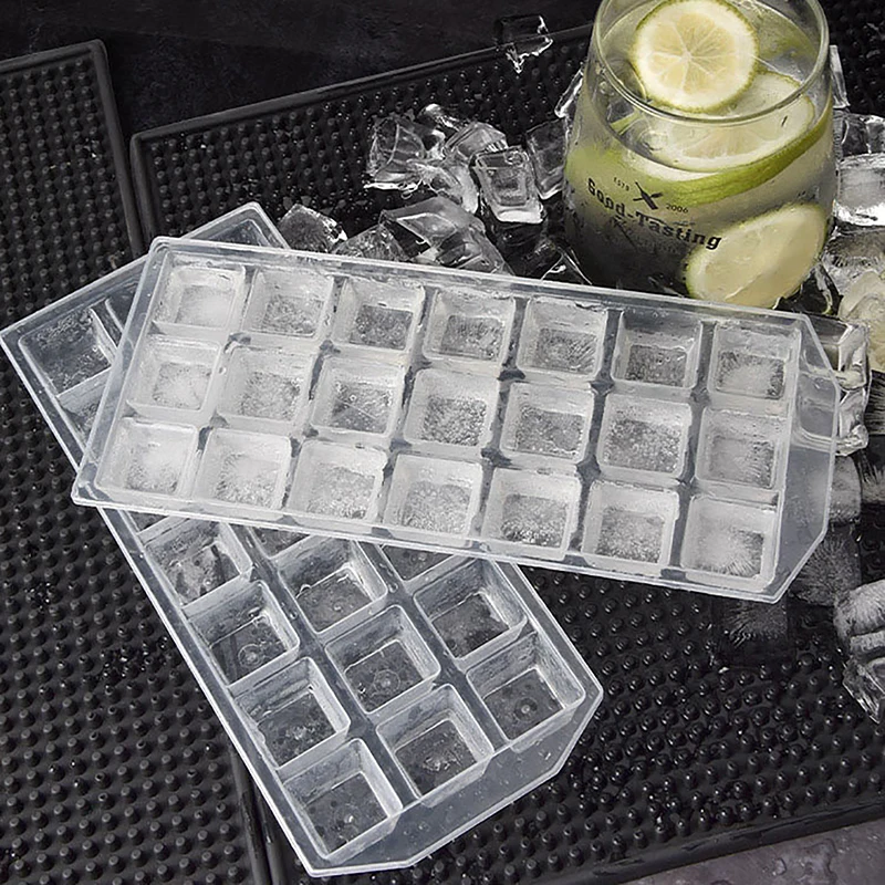 Engrossar plástico Ice Cube Mold, reutilizável Whisky Bandeja, DIY Geléia Congelador Mould, Household Kitchen Bar Acessórios, 21 Grids, 1Pc