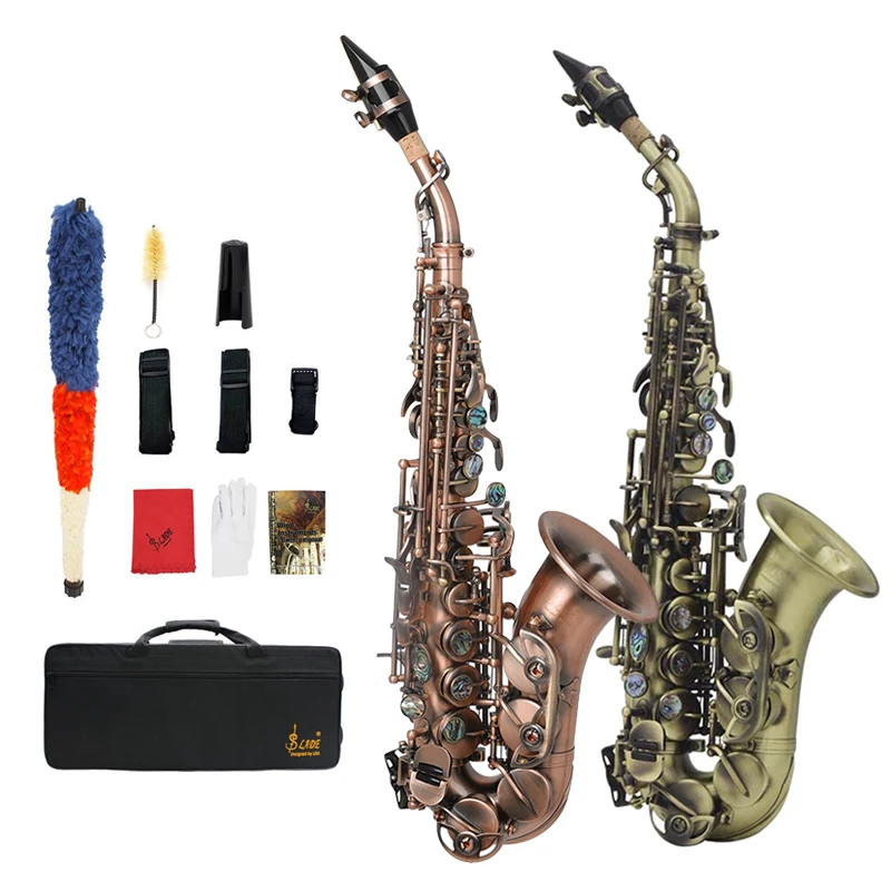 New Style Tide Music Retro Elbow Brass Instruments Handmade Bb Small Curve Soprano Saxophone