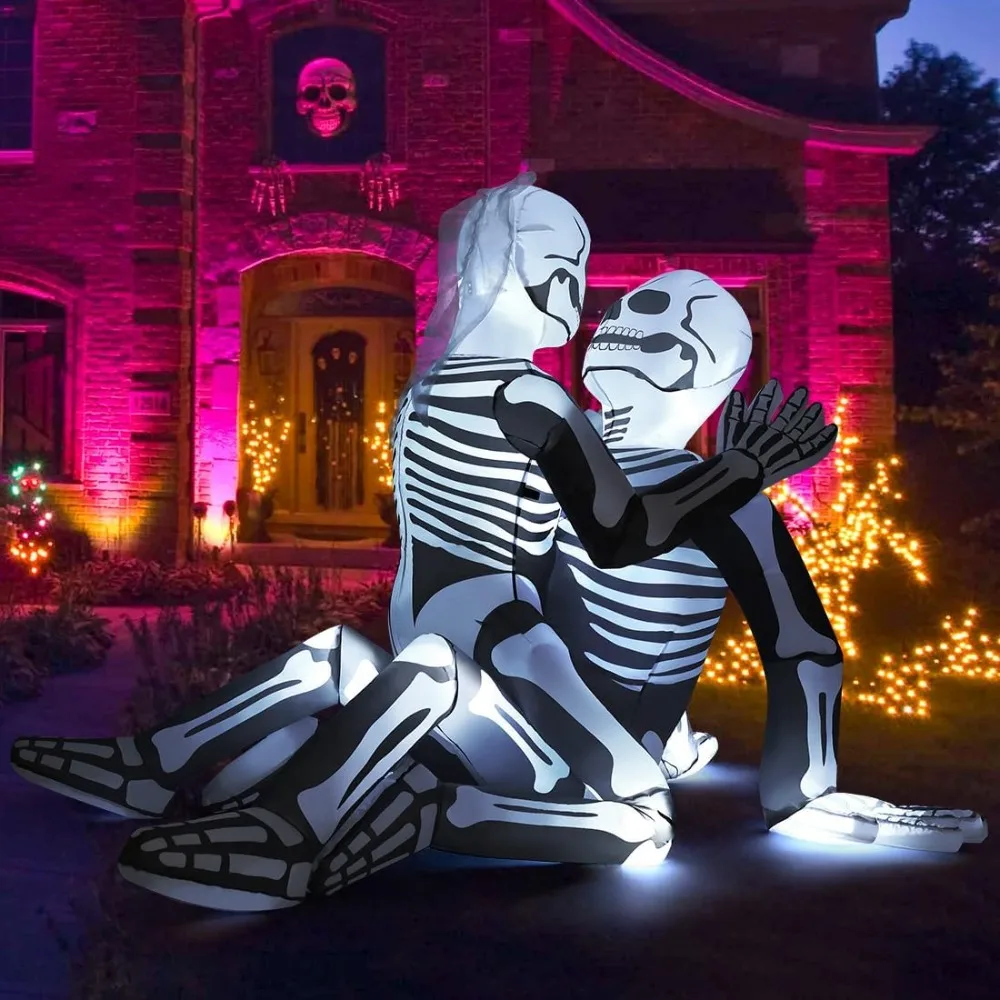 

6.5 FT Long Halloween Inflatables Skeleton Outdoor Decorations Blow Up Yard Cuddling Couple Lovers with Built-in LEDs for Garden