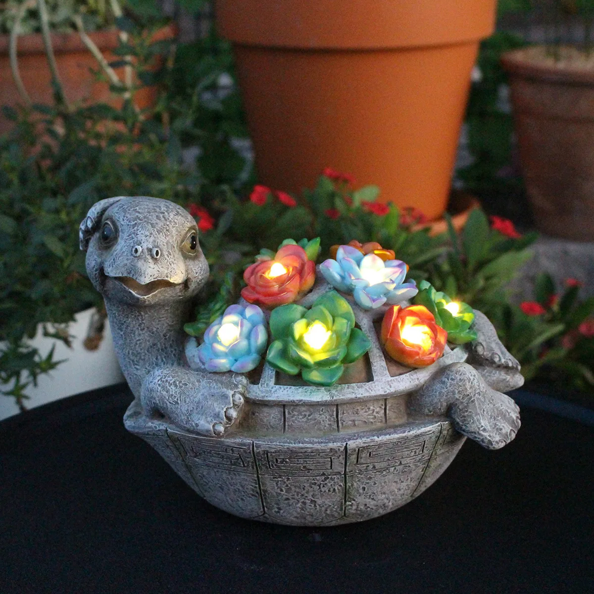 Immagine 3: Statua di tartaruga in resina con luce a LED - Accento da patio a risparmio energetico ‌