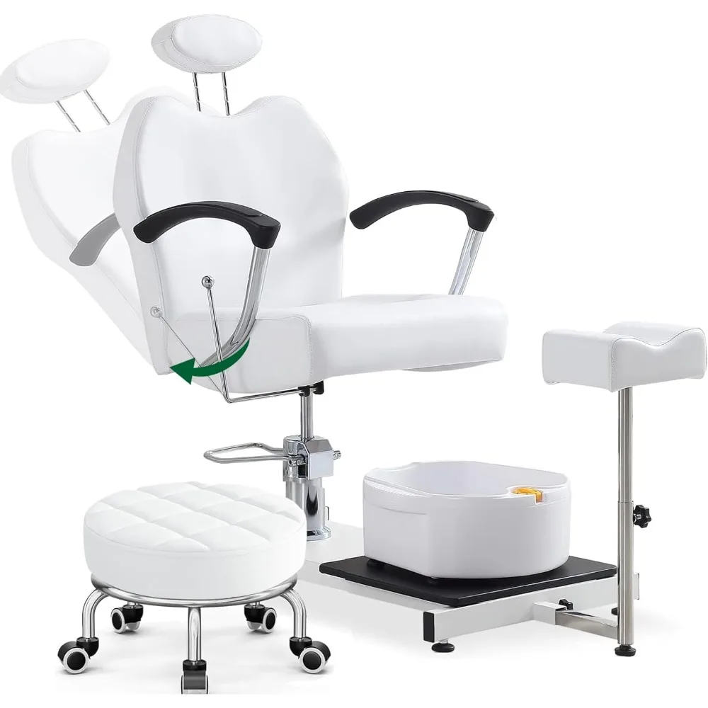 

Reclining Portable Pedicure Station with Stool, Hydraulic Height Adjustable 360 Swivel Portable Pedicure Station W/Stool